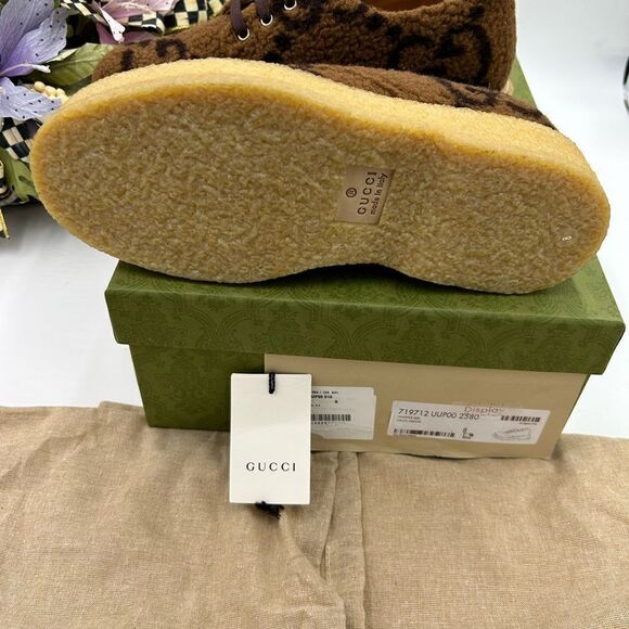 Men’s Gucci wool Shearling lace up shoes size 8, made in Italy - Picture 5 of 9